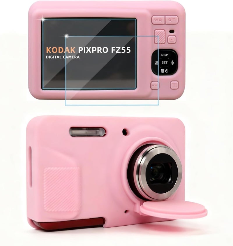 Frevyve Case for Kodak PIXPRO FZ55 Digital Camera Accessories, Soft Silicone Protective Case, Slim Fit Sleeve with Removable Lens Cover and Screen Protector, Lightweight, Anti-Scratch (Pink) - Image 1
